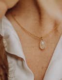 Moedermelkjuweel ketting druppel herinneringssteen 11x6mm gedragen geelgoud verguld gftd. jewelry