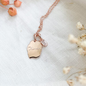 medaillon voor gravure, ketting met vingerprint, ketting met geboortebloem, gepersonaliseerde ketting, gftd. jewelry, ketting met geboortesteen oktober rozenkwarts